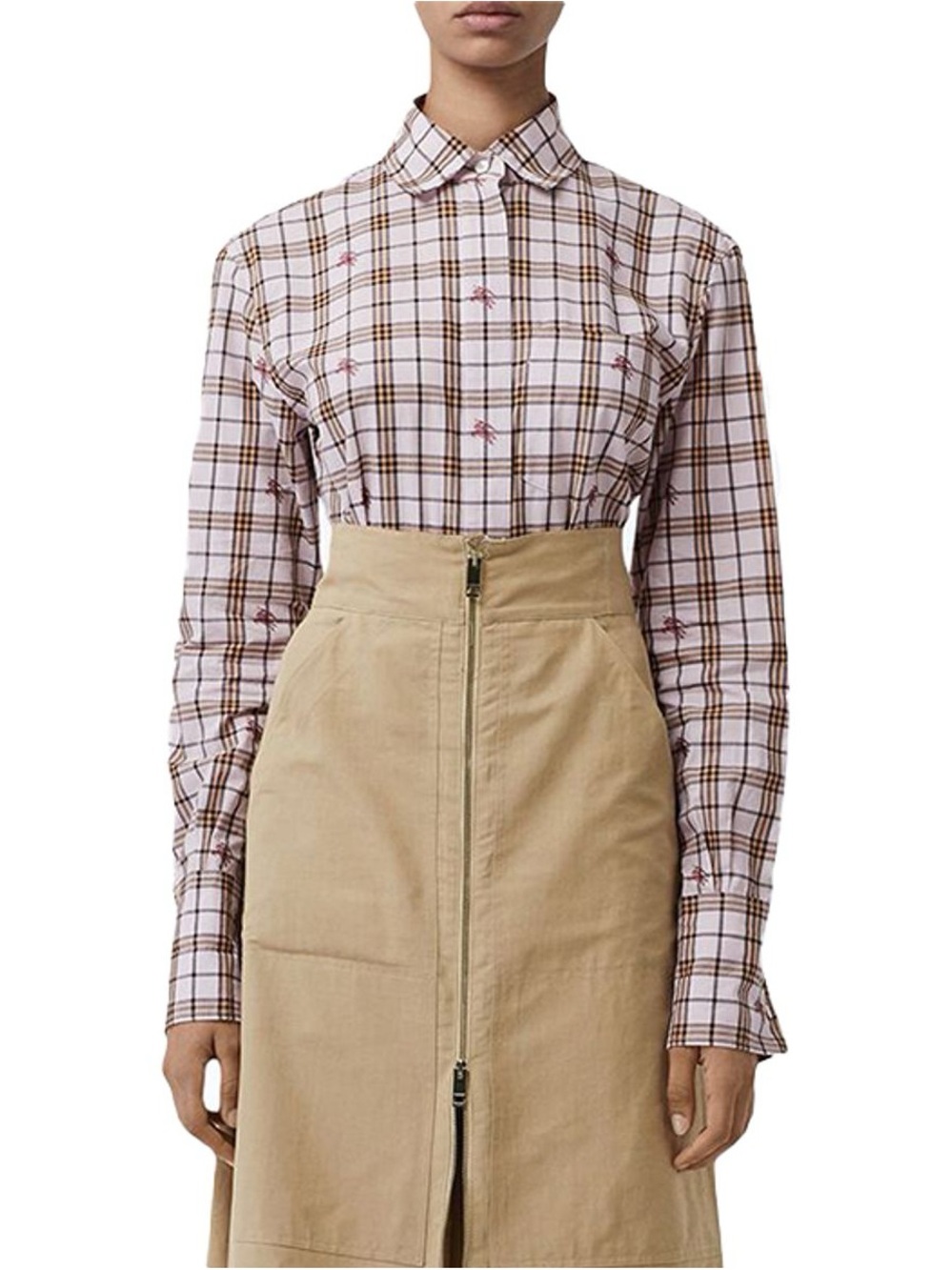Burberry Plaid  Embroidered Equestrian Knight Cotton Shirt